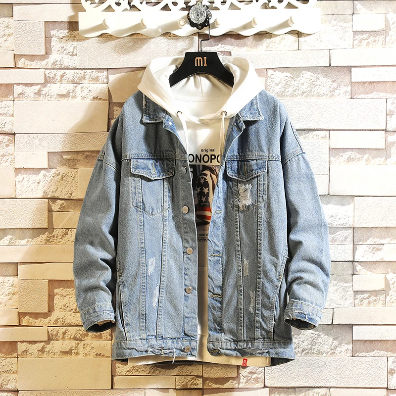 

Hiphop Denim Jacket Men Motorcycle Solid Long Denim Jacket Vintage Drawstring Autumn Jeans Jacket Men 2019 Clothing For Men