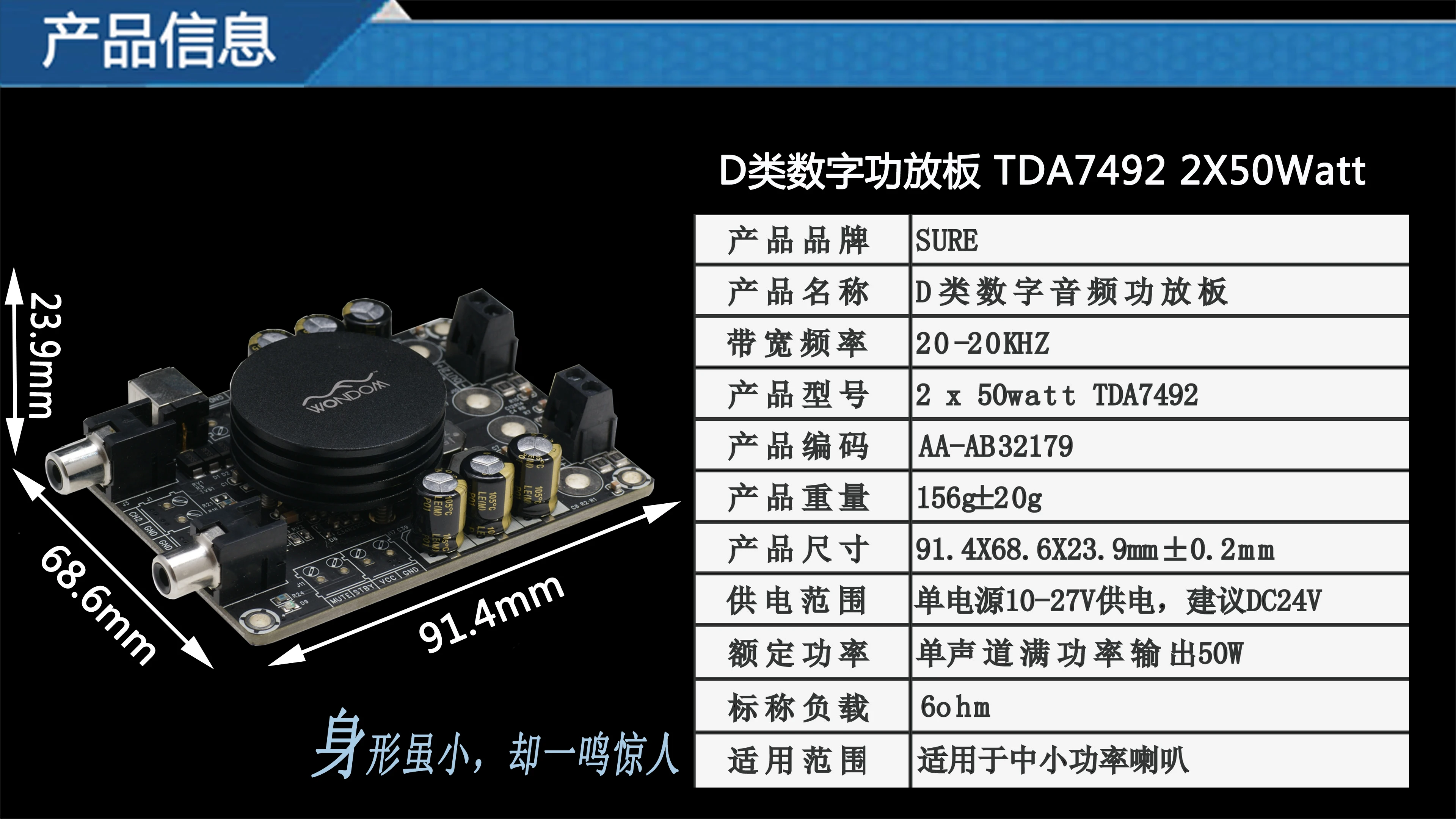 2x50w dual channel digital power amplifier board