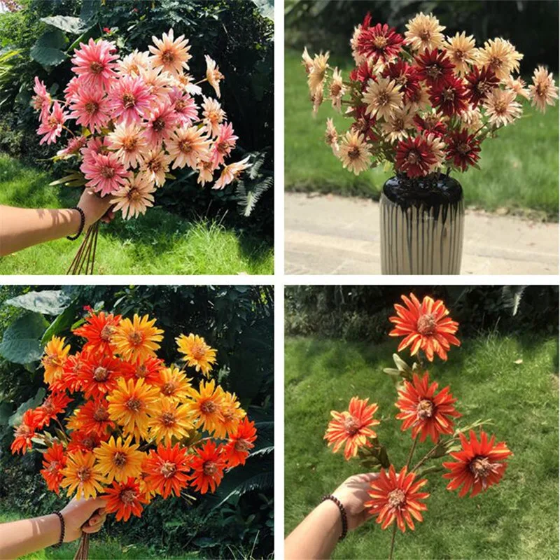 10Pcs Fake Autumn Sunflower (5 heads/piece) 28.74" Length Simulation Cosmos for Wedding Home Decorative Artificial Flowers | Дом и сад