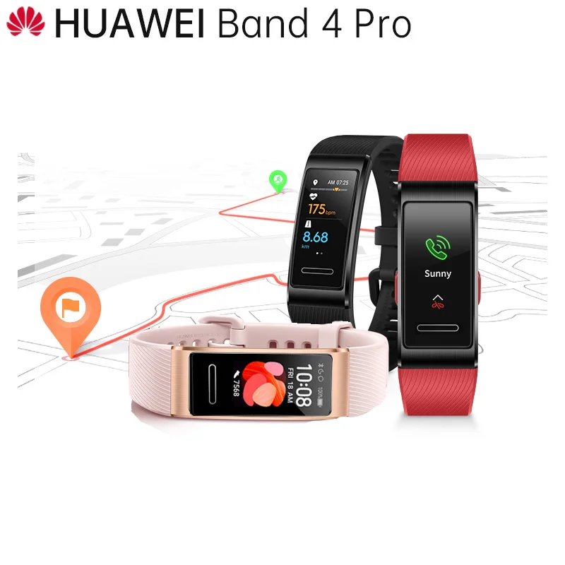 Оригинальный Смарт браслет Huawei Band 4 Pro встроенный GPS руководство по тренировкам 24/7