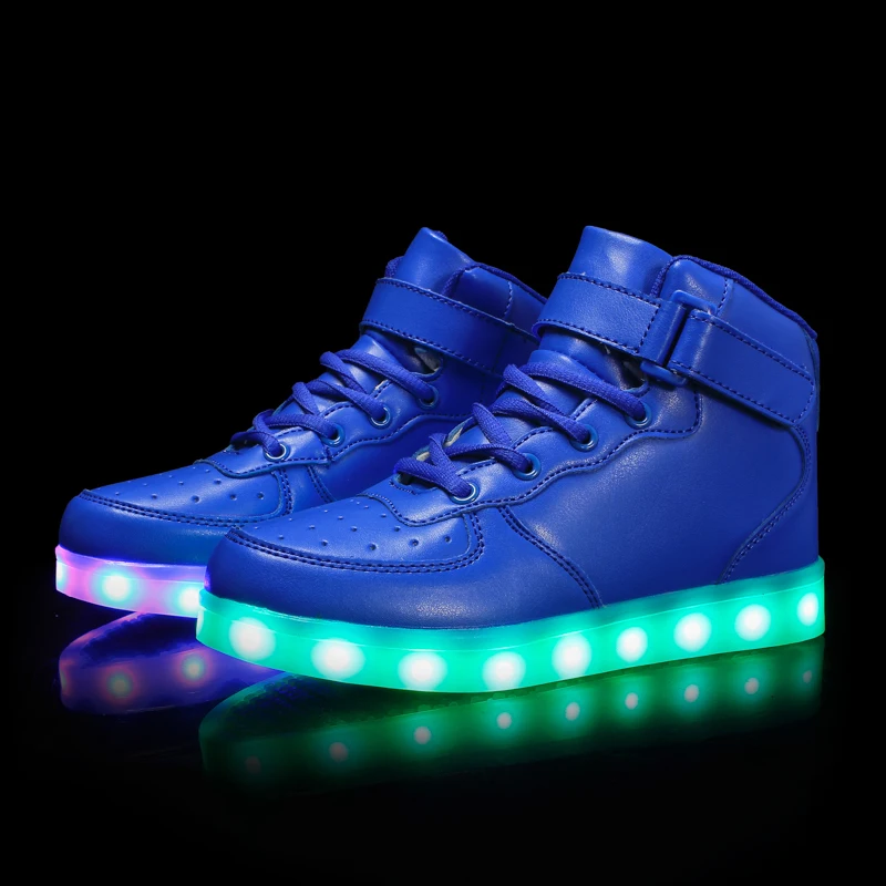 ULKNN 25-37 дети Led Usb зарядка светящиеся кроссовки Дети крюк петля Мода светящаяся обувь для девочек мальчиков кроссовки с светильник - Цвет: MS032 Blue