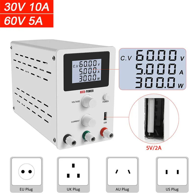 

LCD Display Adjustable Variable Portable Lab Power Supply Switching DC Power-Supply 30V 10A 60V 5A Regulated power supplies