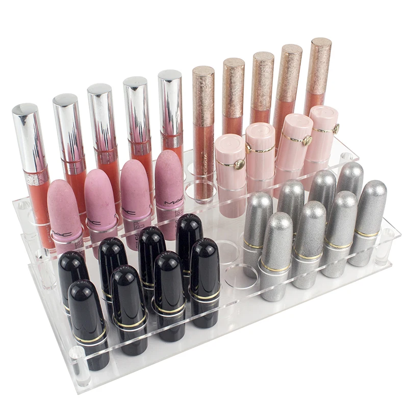 Acrylic 37 Slots Lipstick Organizer Double Layers/Tiers Lip Gross Showing Rack Lipstick Storage