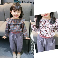 Humor Bear/комплект одежды для маленьких девочек на весну и осень г. Корейский комплект одежды с длинными рукавами и цветочным принтом+ штаны, комплект из 2 предметов, милый детский комплект одежды для малышей