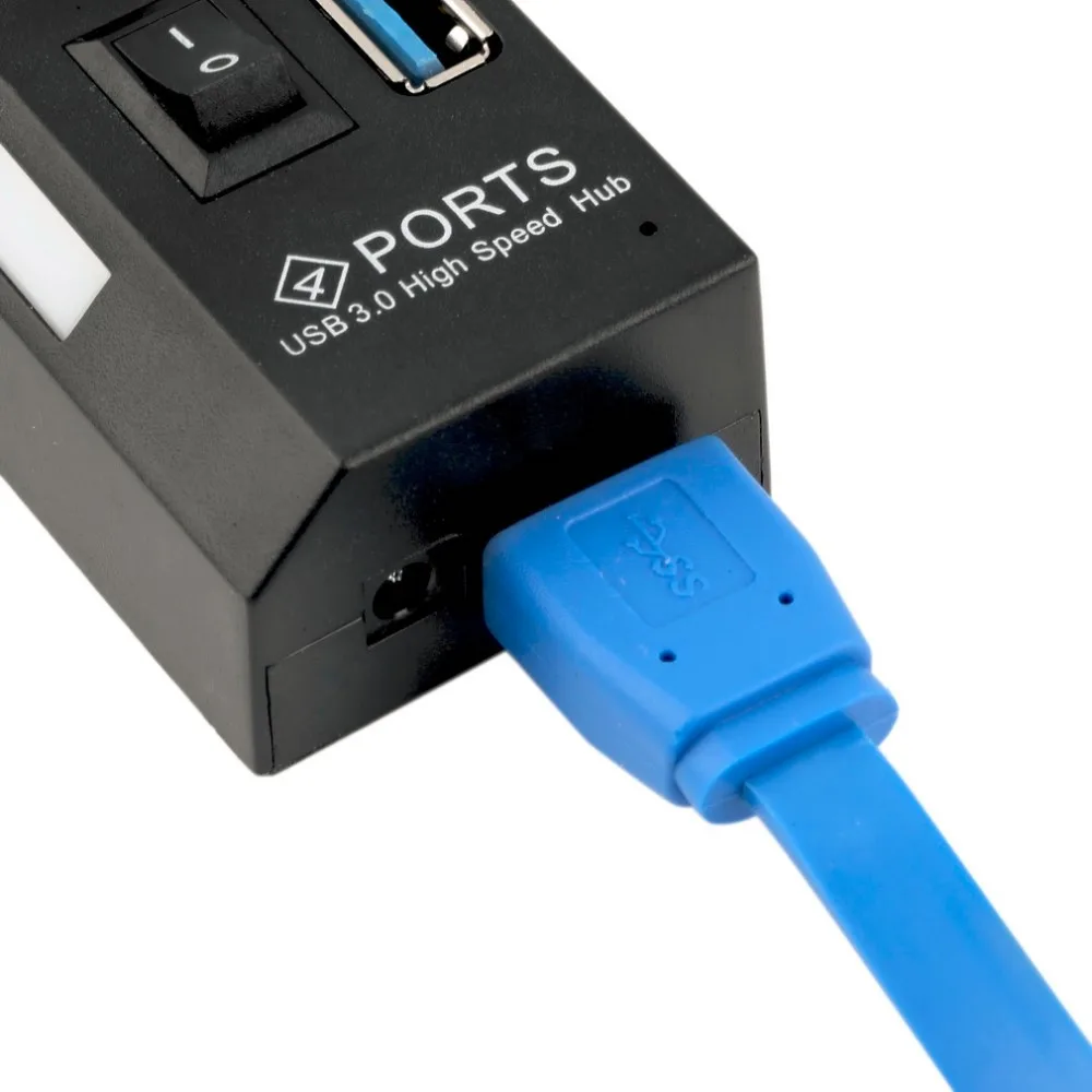 USB 3,0 концентратор 4 порта Супер скорость 5 Гбит/с 4-портовый USB 3,0 концентратор с переключателем ВКЛ/ВЫКЛ для Windows Mac OS Linux PC ноутбук черный