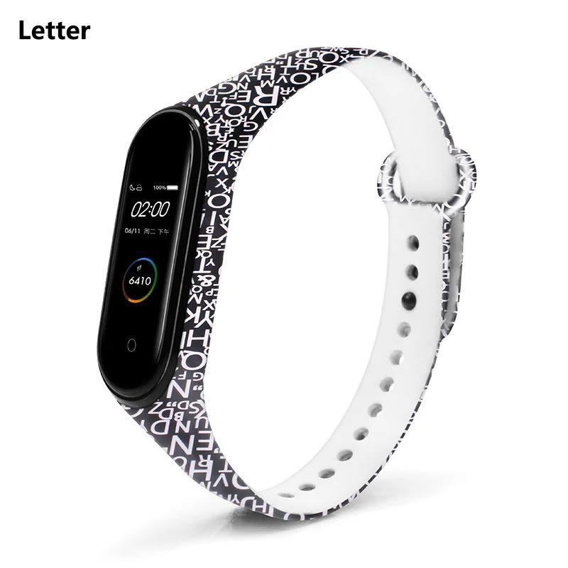 BOORUI mi band 4 ремешок умные аксессуары персонализированный принт различные цветы силиконовый сменный ремешок для xiaomi mi band 3/4 - Цвет: Letter