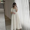 Korean One-Piece Dress Women'S Sweet Dresses 2022 Summer Chiffon Dresses V-Neck Retro Solid Color Puff Sleeve Dresses Midi Dress ► Photo 2/5