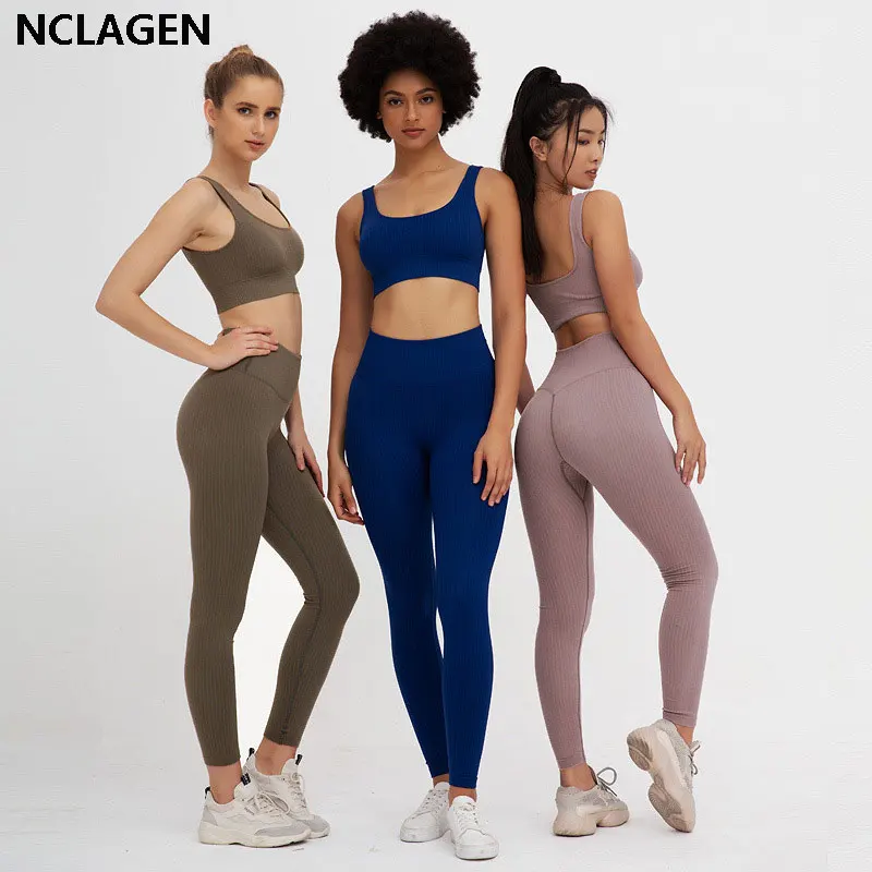 2 Pieces Sets Stretch Activewear Womens Gym Yoga T-Shirt and Leggings Pants Workout Outfit