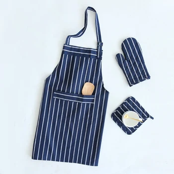 

Stripe Cotton Aprons Oven Mitts And Potholders Cooking Gloves For Cooking Apron Baking Accessories Grilling Delantal Cocina