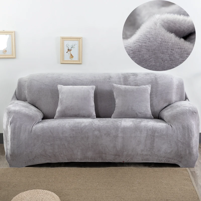 Плюшевый толстый чехол для дивана, эластичный чехол для диван в гостиной, бархатный Пыленепроницаемый Чехол для домашних животных, все включено, секционный диван - Цвет: gray
