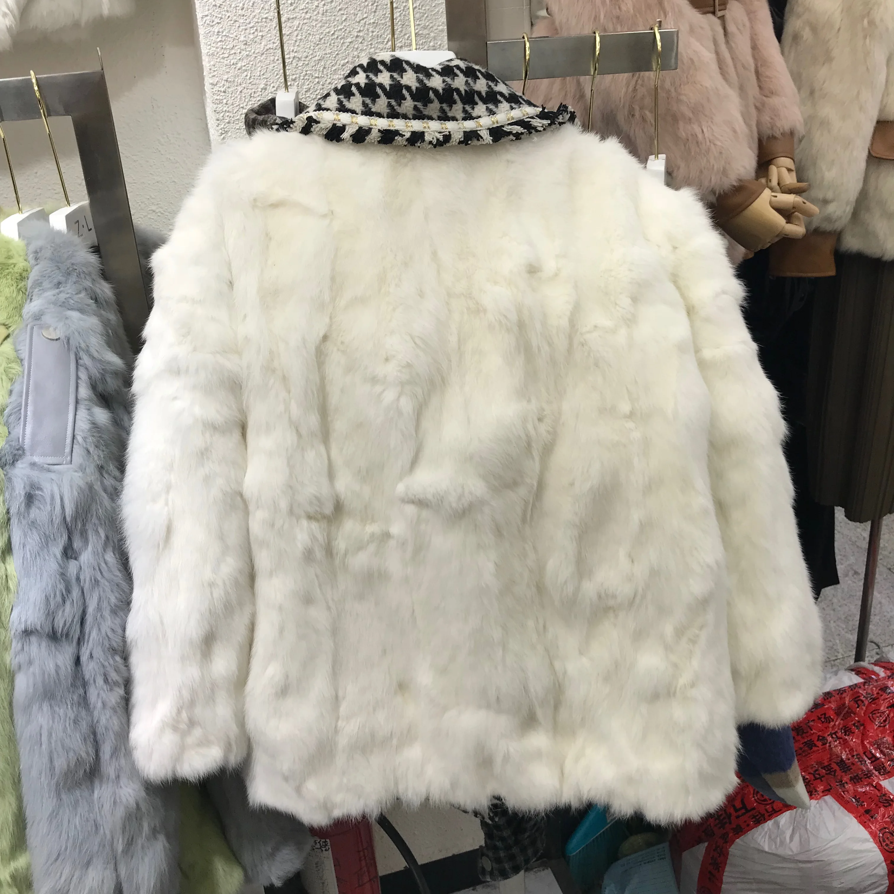 

Small Fragrant Wind Woven Lattice Spell Rex Fur Jacket Women's 2020 New Winter Thick Plush Velvet Coat Quilted Coat Warm Jacket