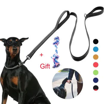 

Reflective Dog Leashes Double Handles Pet Leash for Dog with Reflective Stripes No Pull Durable Safety Pet Ropes for Larbrador