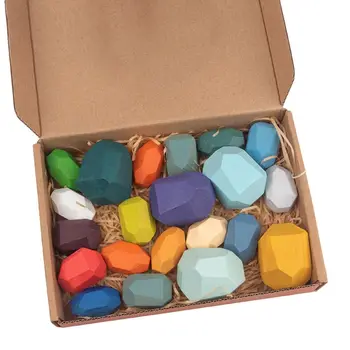 

2020 New 21 Pcs Children Wooden Colored Stone Stacking Game Building Block Education Toy
