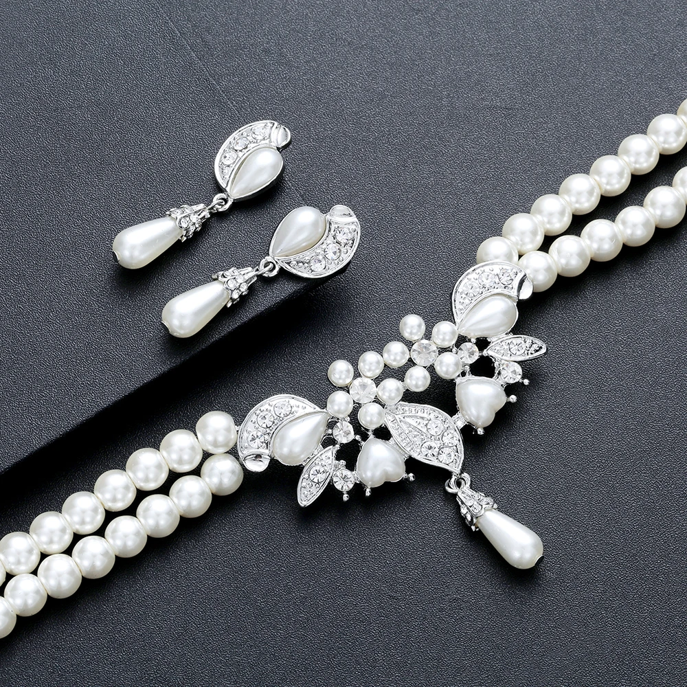 CC Jewelry Sets Stud Earring and Necklace Fashion Pearl For Bridal Women Party Wedding Accessories Crystal Luxury Style D009