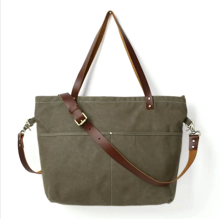 ROCKCOW-Canvas-With-Leather-Tote-Bag-Waxed-Canvas-Shoulder-Bag-Large-Capacity-Shopping-Bag (1)