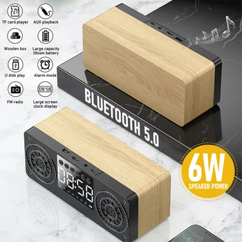 

2000mAh 6W Bluetooth 5.0 Wireless Speaker Alarm Clock TF U Disk FM Radio Portable LCD Speaker USB Charge For PC Phone Tablet