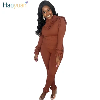 

HAOYUAN 2 Piece Matching Sets Tracksuit Fall Winter Clothes Long Sleeve Top and Pant Sweat Suits Sport Women Two Piece Outfits