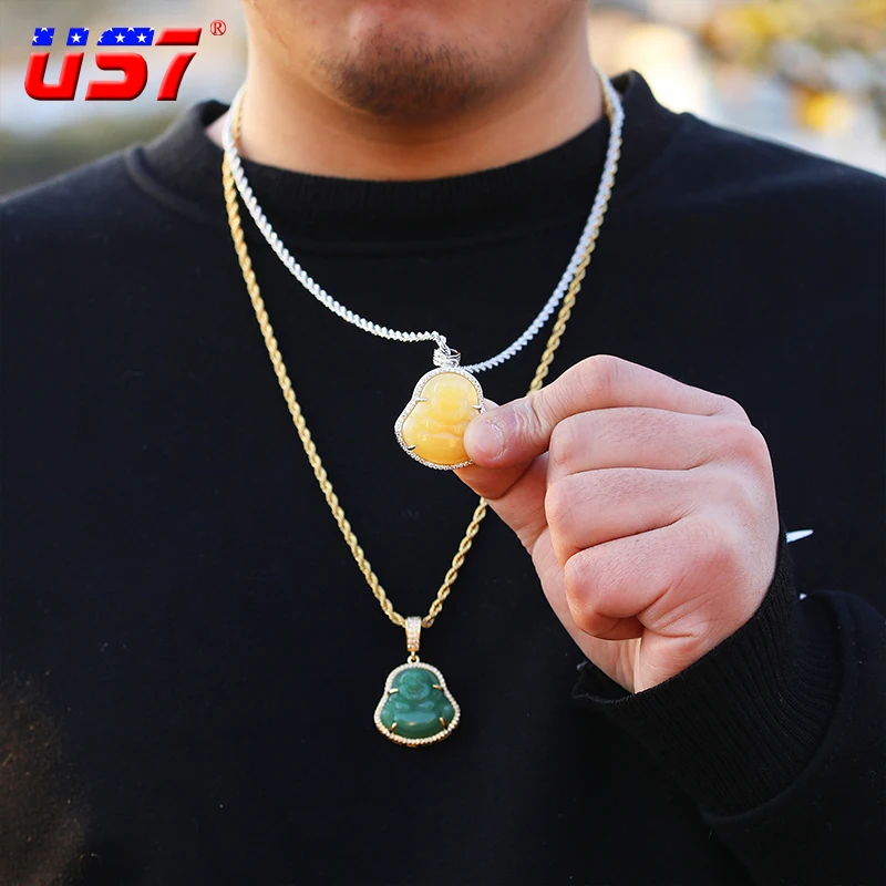 

US7 2021 New Classical Colorful Buddha Pendants&Necklace 4 Prongs Inlay Gold Rhinestones Pendant For Unisex Hip Hop Jewelry Gift