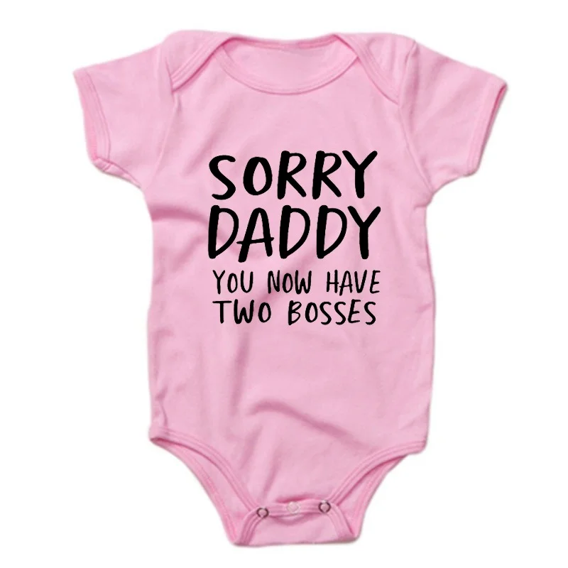0-18M Sorry Daddy You Know Have Two Bosses Print Funny Newborn Baby Cotton Romper Infant Bebe Boy Girl Short Sleeve Jumpsuit