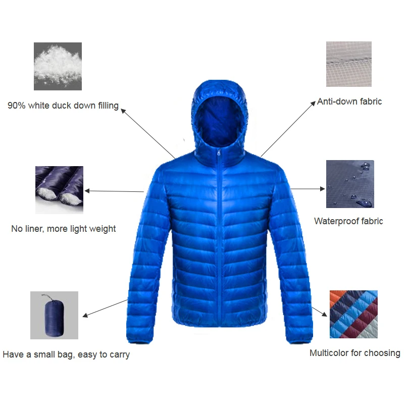 Ультралегкая мужская куртка-пуховик, водонепроницаемая зимняя куртка-пуховик, легкая куртка с капюшоном, тонкая мужская ветровка, модная одежда