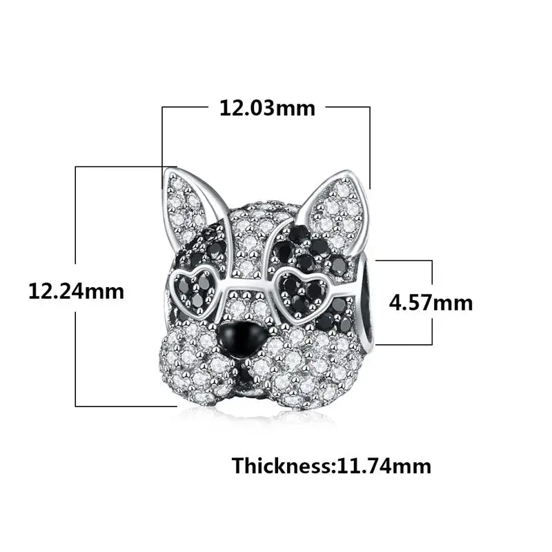 DALARAN, подвески в виде животных, Стерлинговое Серебро, 925 CZ, прозрачная Бусина в виде французского бульдога, подходят для женщин, Пандора, очаровательные браслеты, сделай сам, ювелирное изделие, подарок