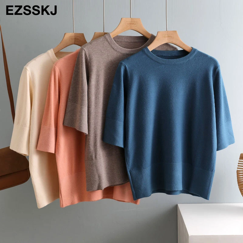 chic Autumn winter loose thick Sweater Pullovers Women half Sleeve casual 2020 o-neck warm basic knit Jumpers top | Женская одежда