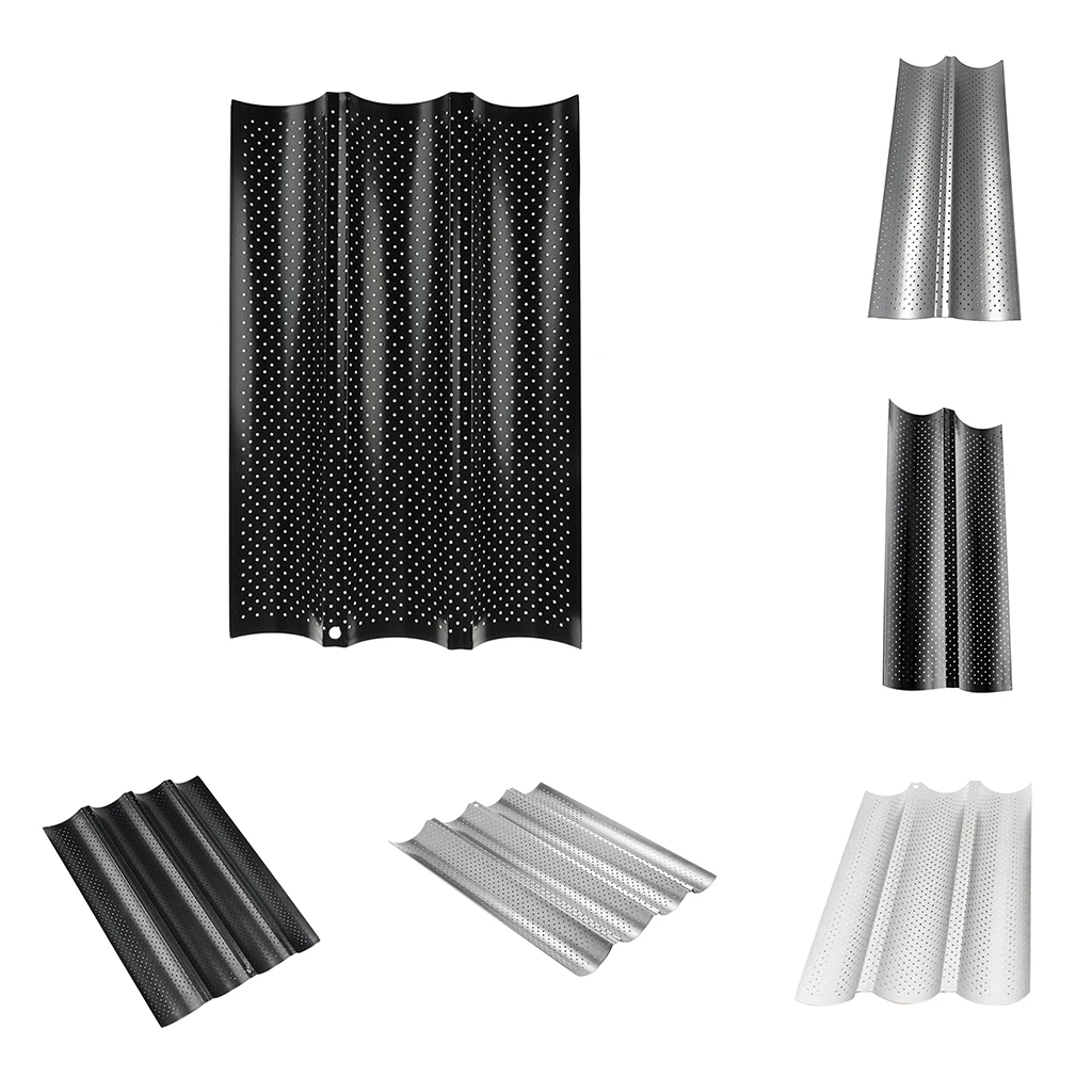 Non-Stick Perforated  Pan French Bread Baking Pan Tray, 2 or 3 or 4 Gutters to Choose, 2 Colors Available