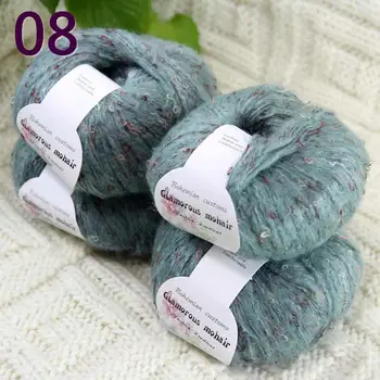 

Sale 4ballsX50gr Luxury Fluffy Soft NEW MOHAIR Shawls Hand Knit Crochet Yarn Lake blue 825-08-4
