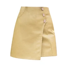 New arrival Women Ladies High Waist Pencil Skirts button lace patchwork sexy pu Leather split party casual Mini Skirt