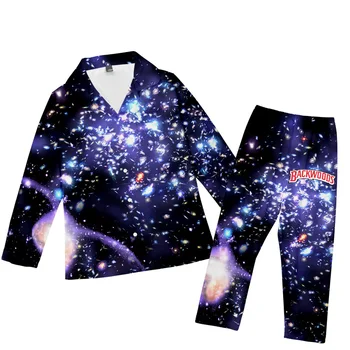 

2020 New BACKWOODS Summer Silk Women Long Sleeve Pajamas Sets With Pants Silk Pijama Home Sleepwear Satin Starry sky Pyjamas