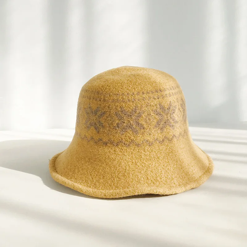 USPOP, зимние шапки, новинка, Женская шерстяная шапка, теплая, с принтом, теплые шапки, повседневные, с коротким козырьком, шерстяная вязаная шапка - Цвет: Цвет: желтый