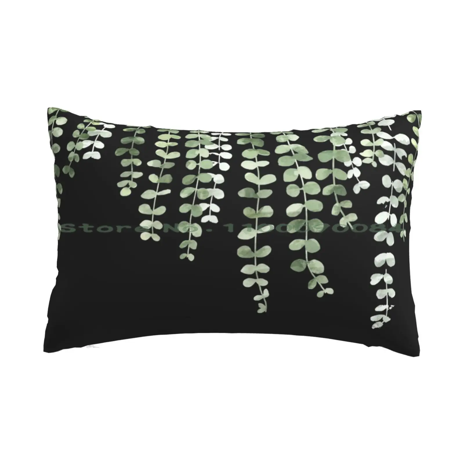 

Eucalyptus Watercolor Black Pillow Case 20x30 50*75 Sofa Bedroom Climbing Vines Herb Leaf Leaves Backdrop Background Foilage