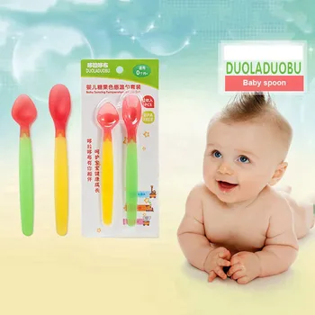 

2pcs baby temperature spoon color changing newborn spoon baby feeding warm soft silicone spoon feeding