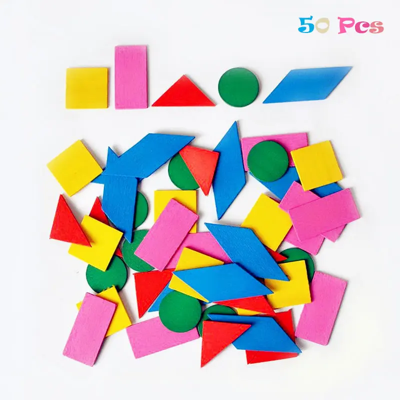 50 PCS Wooden Math Puzzle Toys for Children Early Education Teaching Wood Sensory Preschool Geometry Gifts | Игрушки и хобби