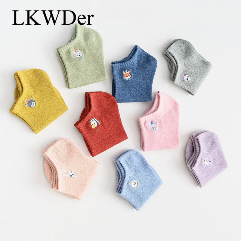 LKWDer 6 пар женские милые носки до лодыжки милые вышивка животные забавные Женские носочки хлопок дамы лодка носок Meias Calcetines Mujer