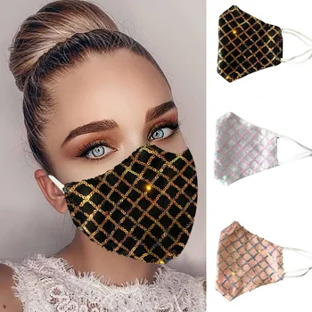 

Washable Crystal Bling Mouth Muffle Cotton Shining Sequin Cubrebocas for Women Face Jewelry Nightclub Party Glittering Face Mask