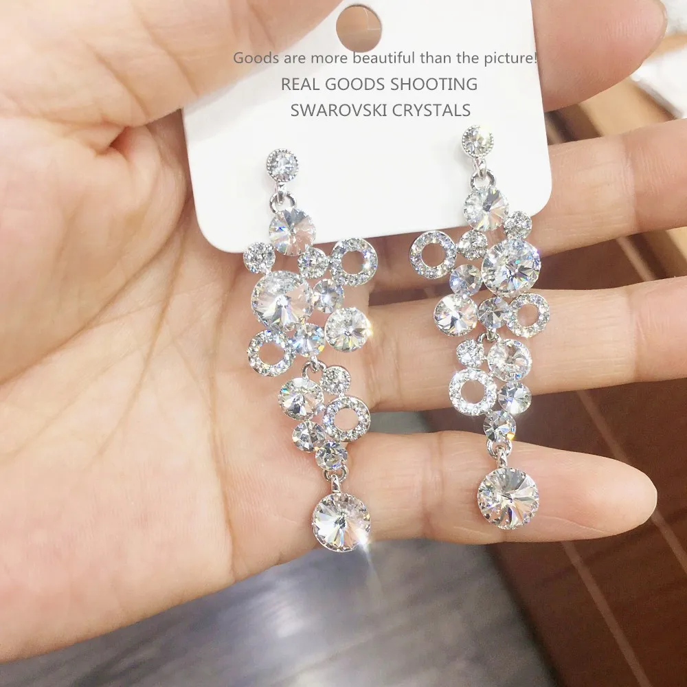 Crystal circle MS Betti Роскошные серьги chandier с кристаллом из Swarovski серебряные цвета для свадьбы ювелирные украшения для женщин Подарки - Окраска металла: Crystal circle