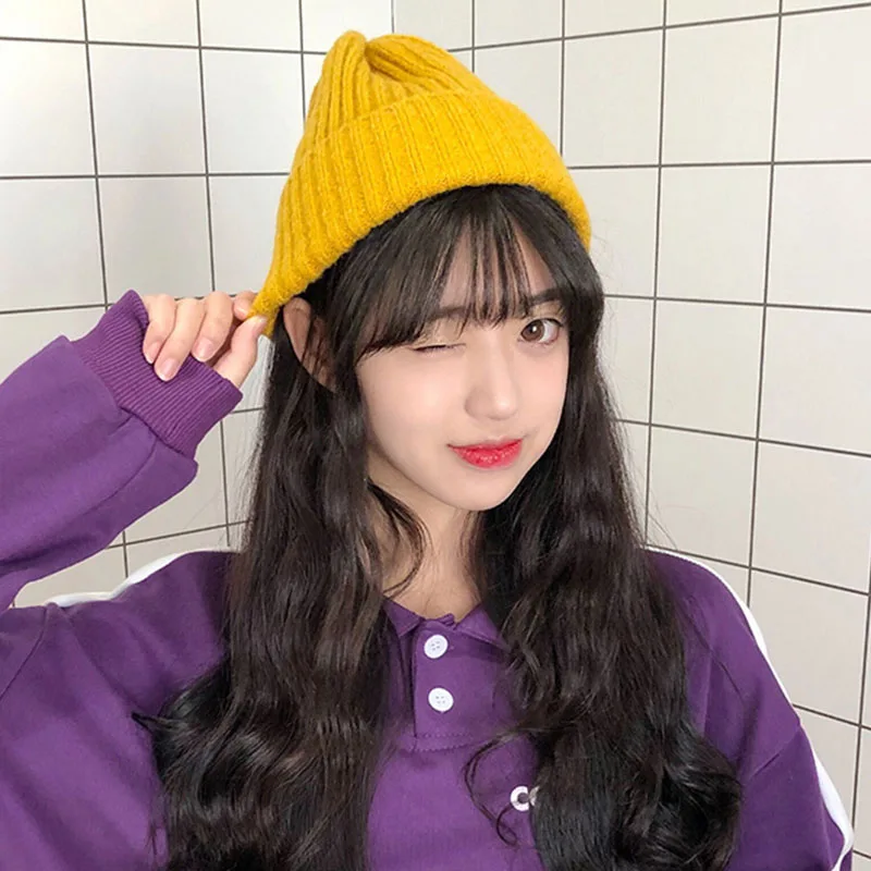 Ulzzang Harajuku Новая модная зимняя Корейская пара однотонная винтажная Женская милая вязаная Повседневная шикарная мужская Милая шляпа ins