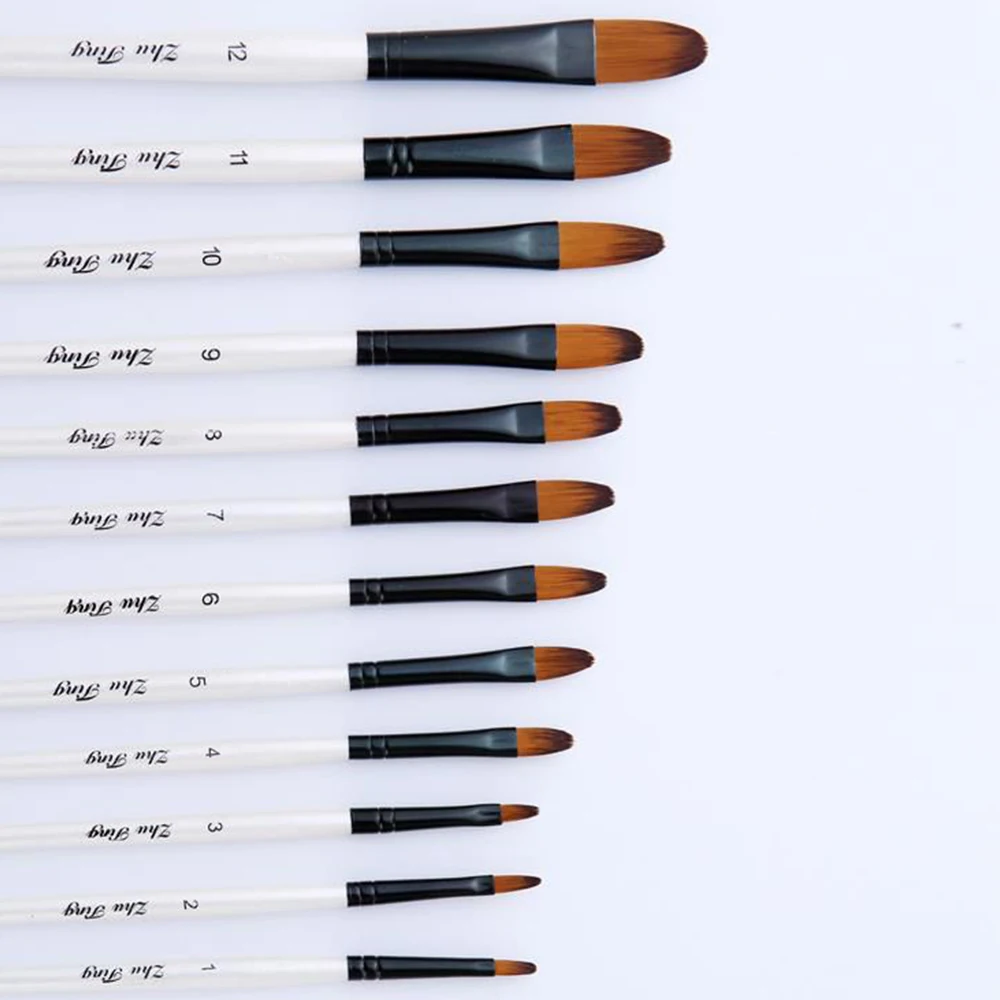 Brush Pen Delicate Durable Nylon 12Pcs Craft Art Drawing Supplies Painting Brush Acrylic Nylon Hair Paintbrush