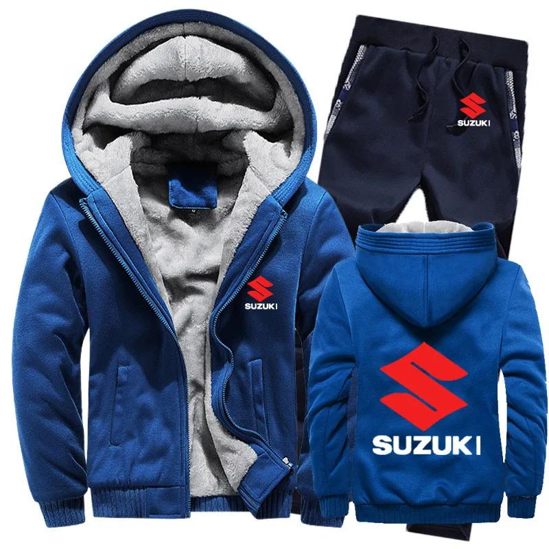 Толстовки мужские автомобиль Suzuki Логотип мужские s толстовки костюм зимний толстый теплый флис хлопок спортивный костюм на молнии мужские s куртка+ брюки комплекты из 2 предметов - Цвет: 822