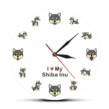 

I Love My Shiba Inu Modern Wall Clock Japanese Small Size Dog Living Room Silent Wall Watch Pet Shop Decor Dog Pet Owner Gift