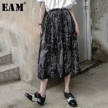 

[EAM] 2020 New Spring Summer High Elastic Waist Print Pattern Personality Draped Loose Half-body Skirt Women Fashion Tide JX585