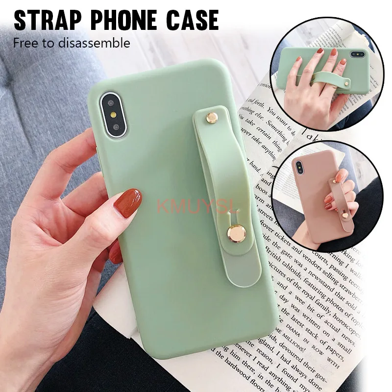 

for iphone xr case wrist strap hand band silicone back cover for iphone 7 6 6s 8 plus 5 xs max xs candy color holder coque funda