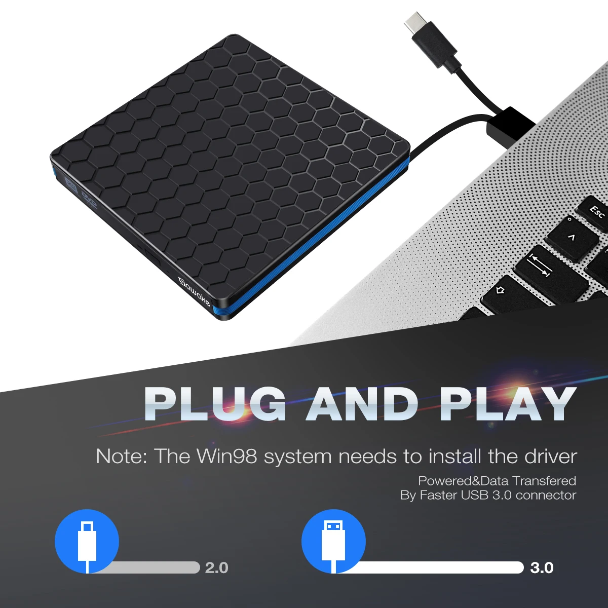  External DVD Drive Optical Drive USB 3.0 CD ROM Player CD-RW Burner Writer Reader Recorder Portatil