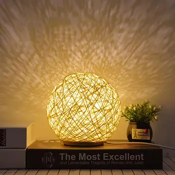 

Home Living Room Bedroom Creative Projector Night Light USB LED Night Light Rattan Ball US Plug 3 Colors Bedroom Room Table Lamp
