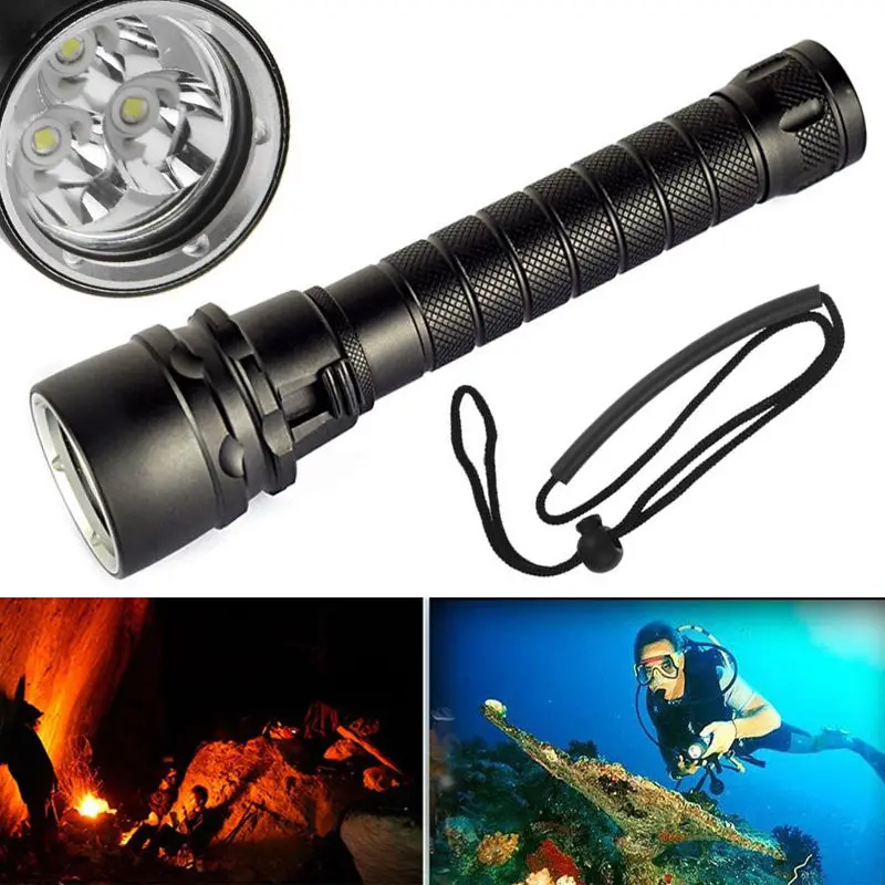 Powerful Waterproof 3x UV LED Diving Flashlight Torch Lamp Purple Light for Hiking Camping Diving