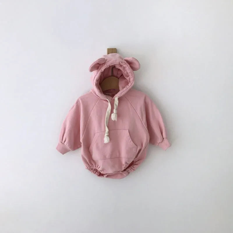 MILANCEL/Новинка; Детские Боди; костюм с капюшоном и медведем; детские комбинезоны в Корейском стиле; одежда для маленьких мальчиков - Цвет: Розовый