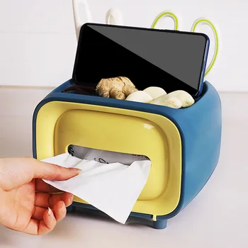 

Multifunctional Tissue Box Retro TV Paper Storage Organizer Napkin Holder Desk Container Storage Platform Mobile Phone Holder