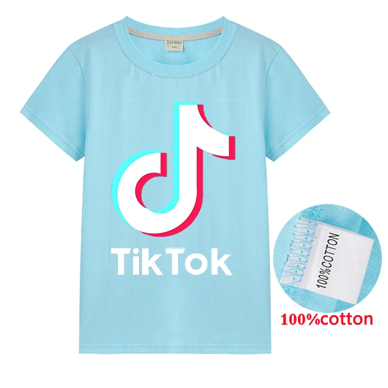 TikTok/Детская Хлопковая футболка с капюшоном и короткими рукавами для мальчиков и девочек - Цвет: T1244