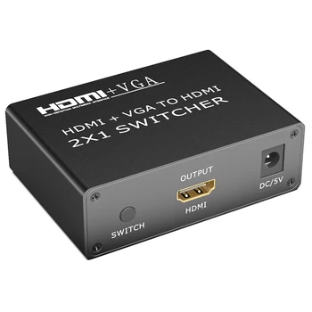 

VGA to HDMI Converter with o 1080P Video Output, HDMI VGA to HDMI 2-In-1 Switcher, Male to Female Gold-Plated Jacks